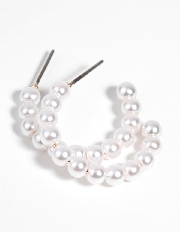 Rose Gold Pearl Hoop Earrings
