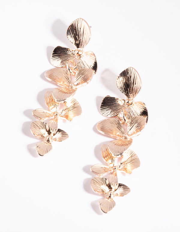 Rose Gold Flower Drop Earrings