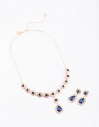 Rose Gold Diamante Flower Necklace & Earrings Set - link has visual effect only