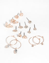 Rose Gold Diamante & Leaf Stud Earring 8-Pack - link has visual effect only