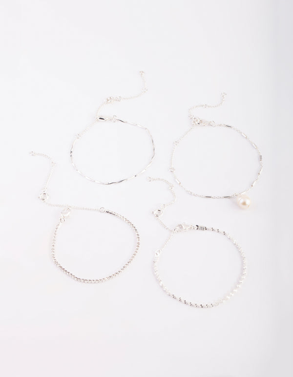 Silver Pearl Bracelet & Anklet Set