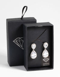 Silver Diamond Simulant Classic Teardrop Earrings - link has visual effect only