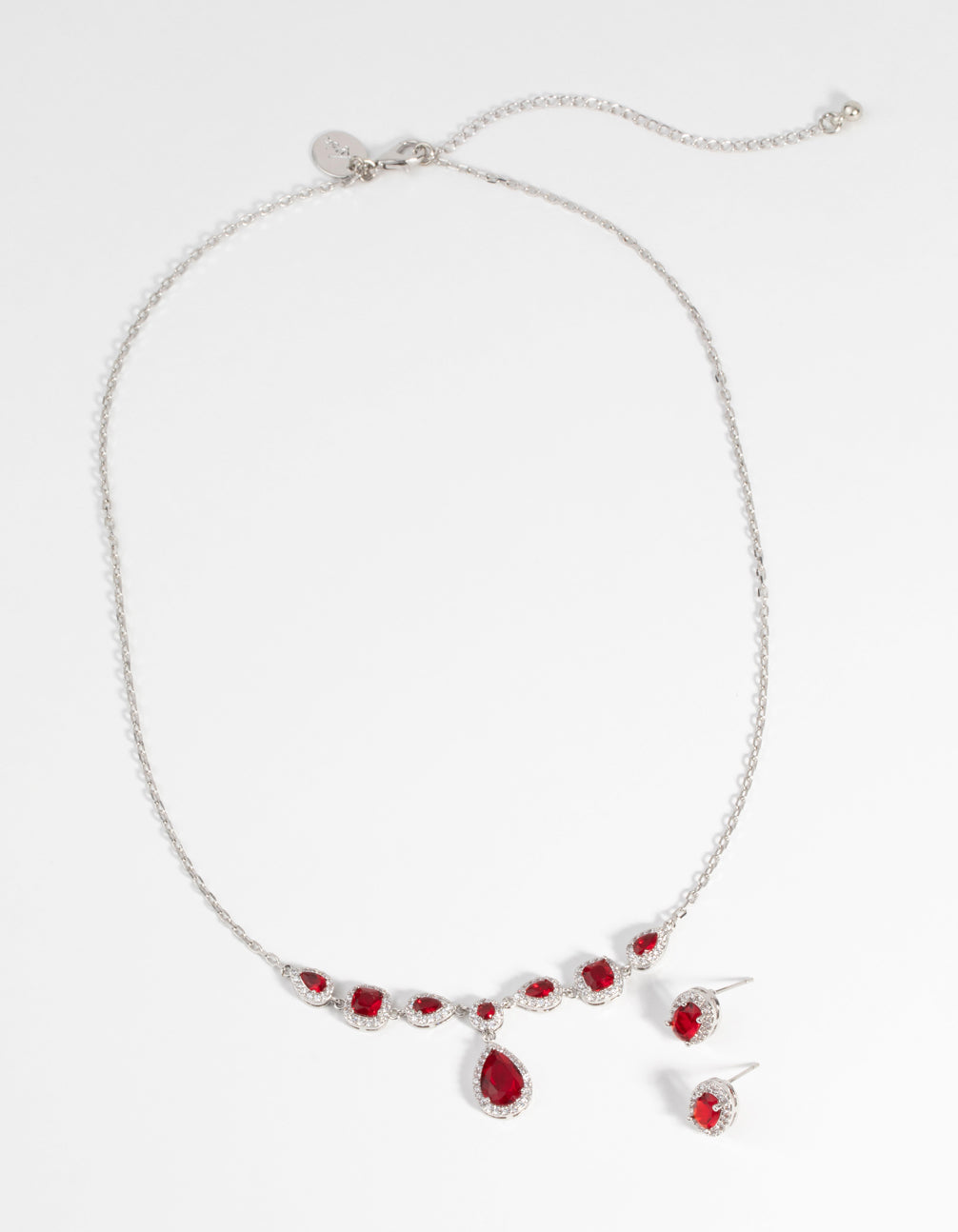 Ruby Diamond Simulant Oval Necklace & Earrings Set