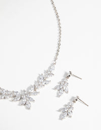 Silver Diamond Simulant Navette Necklace & Earrings Set - link has visual effect only