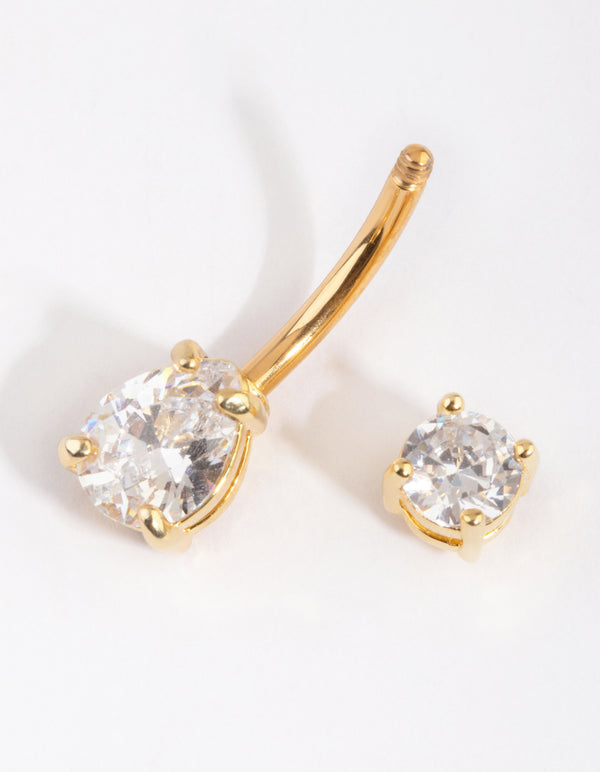 Gold Plated Titanium Pear Diamante Medium Belly Bar