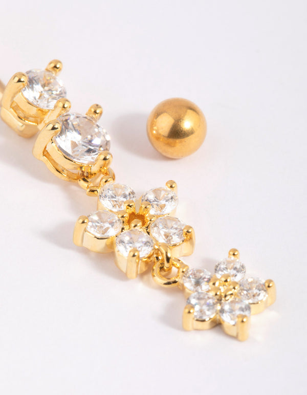 Gold Plated Titanium Flower Belly Bar