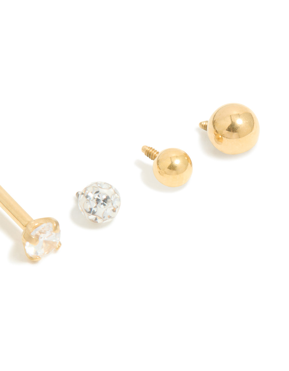 Gold Plated Titanium Flat Back Earrings With Single Flat Bar & Interchangeable Ends 6-Pack