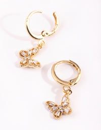 Gold Plated Butterfly Huggie Hoop Earrings with Cubic Zirconia - link has visual effect only