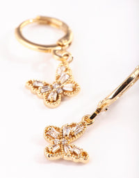 Gold Plated Butterfly Huggie Hoop Earrings with Cubic Zirconia - link has visual effect only