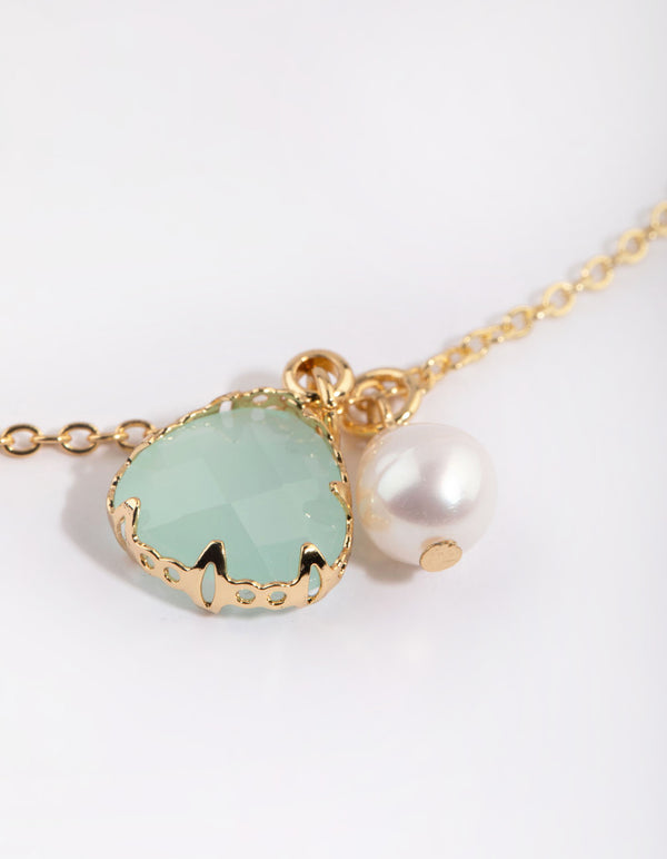 Gold Plated Charm Necklace with Freshwater Pearls