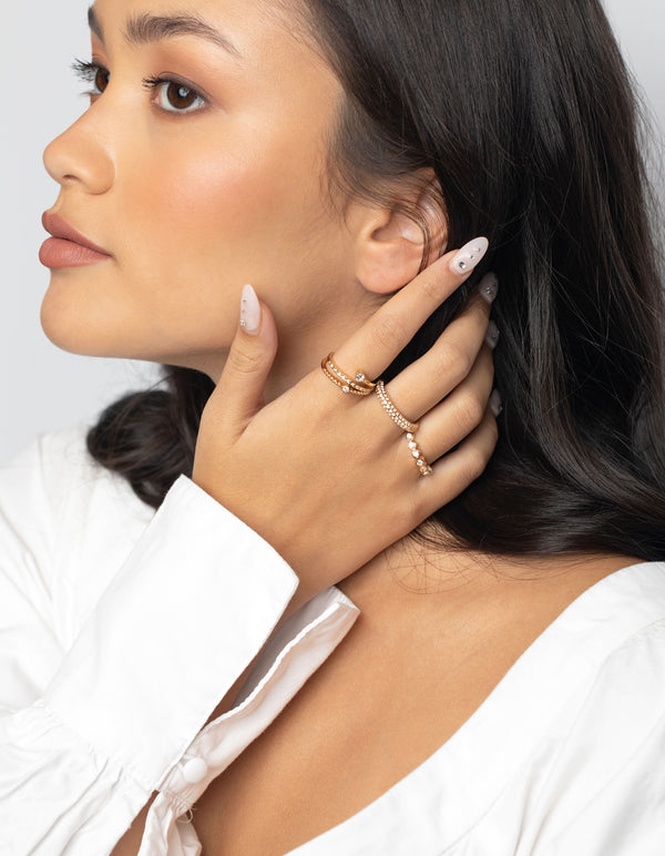 Gold Plated Mixed Shape Ring Stack 4-Pack