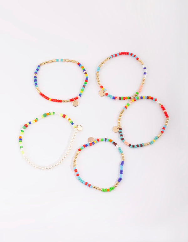 Colourful Bead & Pearl Bracelet 5-Pack