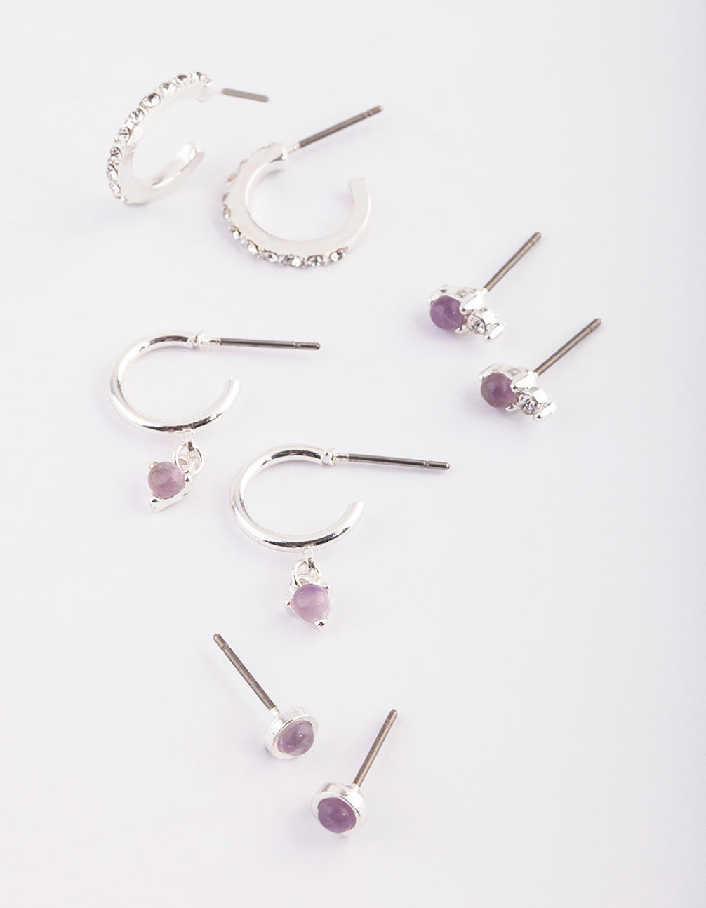 Silver Earring Stack Pack with Amethyst