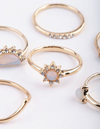 Gold Sunburst Ring Stack Pack with Moonstone - link has visual effect only