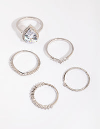 Silver Cubic Zirconia Statement Ring 5-Pack - link has visual effect only