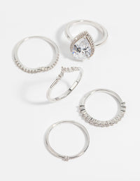Silver Cubic Zirconia Statement Ring 5-Pack - link has visual effect only
