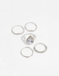 Silver Cubic Zirconia Statement Ring 5-Pack - link has visual effect only