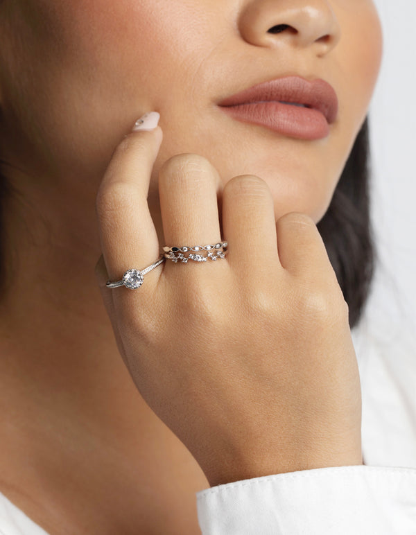 Silver Cubic Zirconia Triple Band Ring