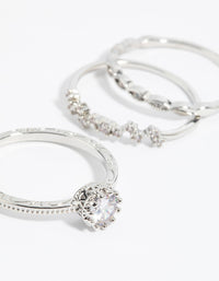 Silver Cubic Zirconia Triple Band Ring - link has visual effect only