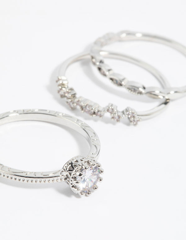 Silver Cubic Zirconia Triple Band Ring