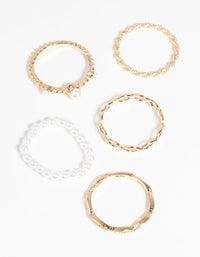 Gold Pearl & Twist Ring 5-Pack - link has visual effect only