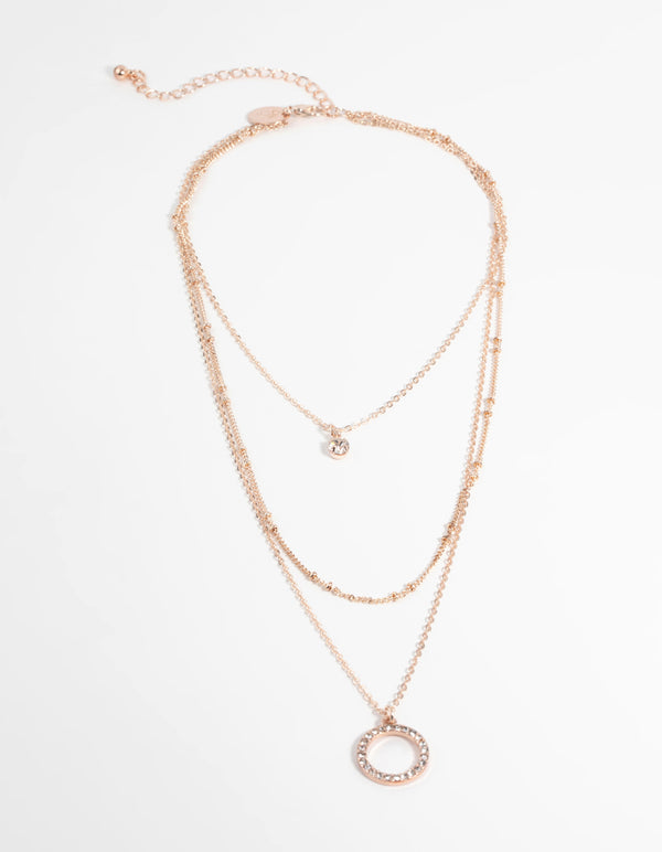 Rose Gold Diamante Layered Necklace