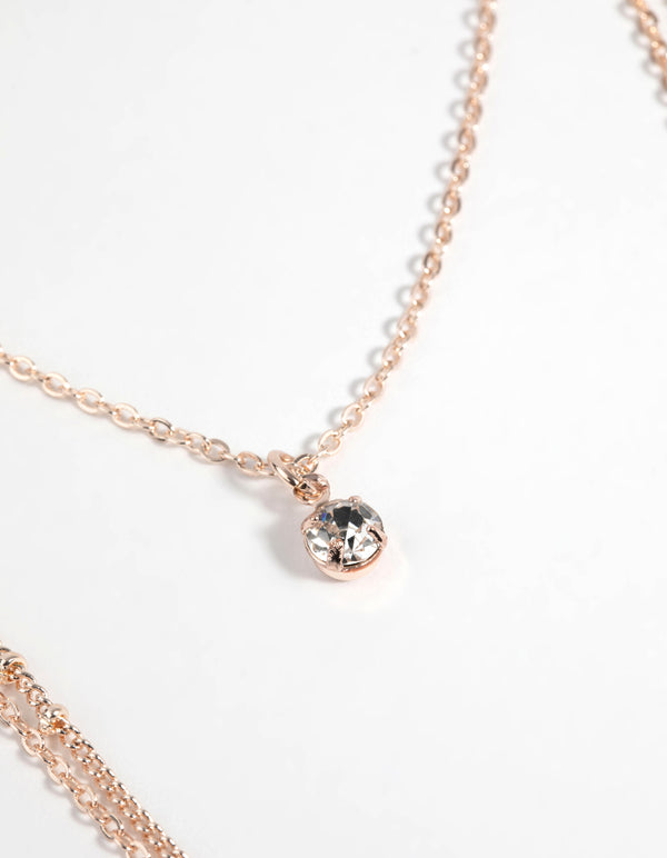 Rose Gold Diamante Layered Necklace