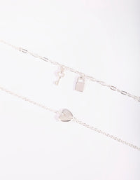 Silver Love & Lock Bracelet Set - link has visual effect only