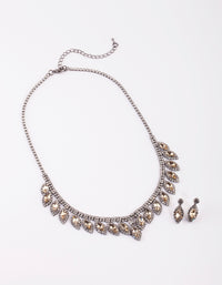 Gunmetal Marquise Diamante Necklace & Earrings Set - link has visual effect only