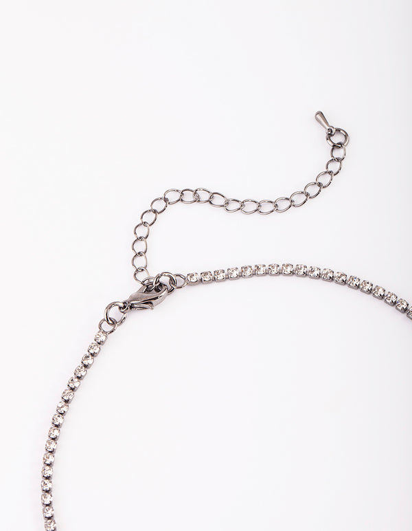 Gunmetal Marquise Diamante Necklace & Earrings Set