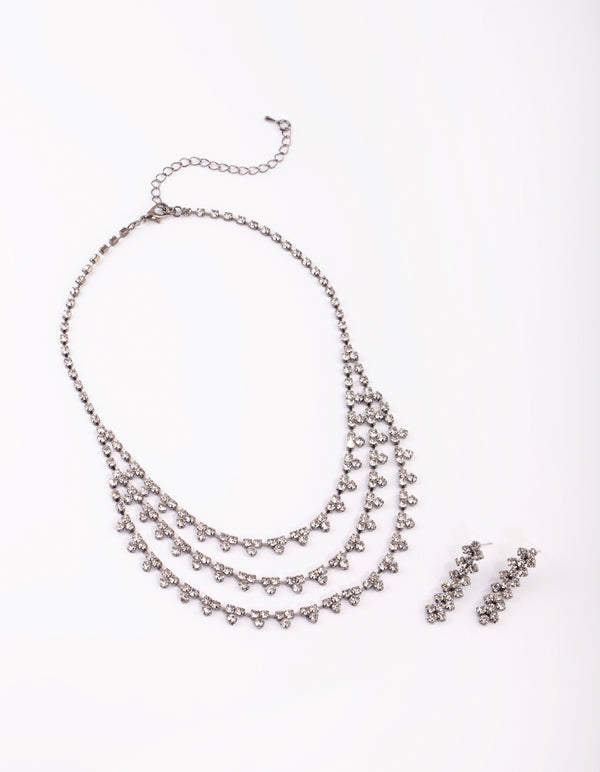 Gunmetal Diamante Necklace & Earrings Set