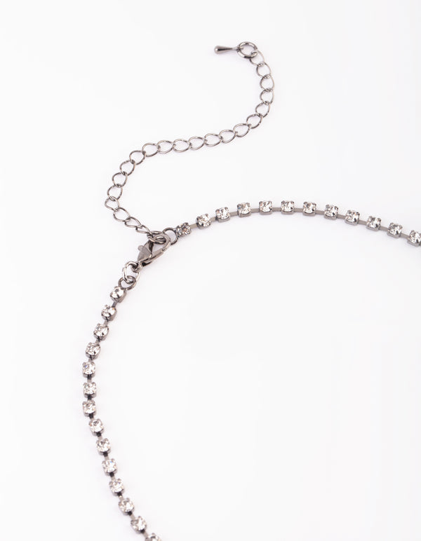 Gunmetal Diamante Necklace & Earrings Set