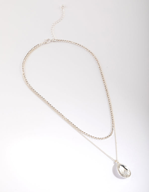 Silver Diamante Layered Necklace
