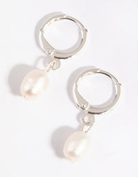 Silver Freshwater Pearl Huggie Hoop Earrings - link has visual effect only