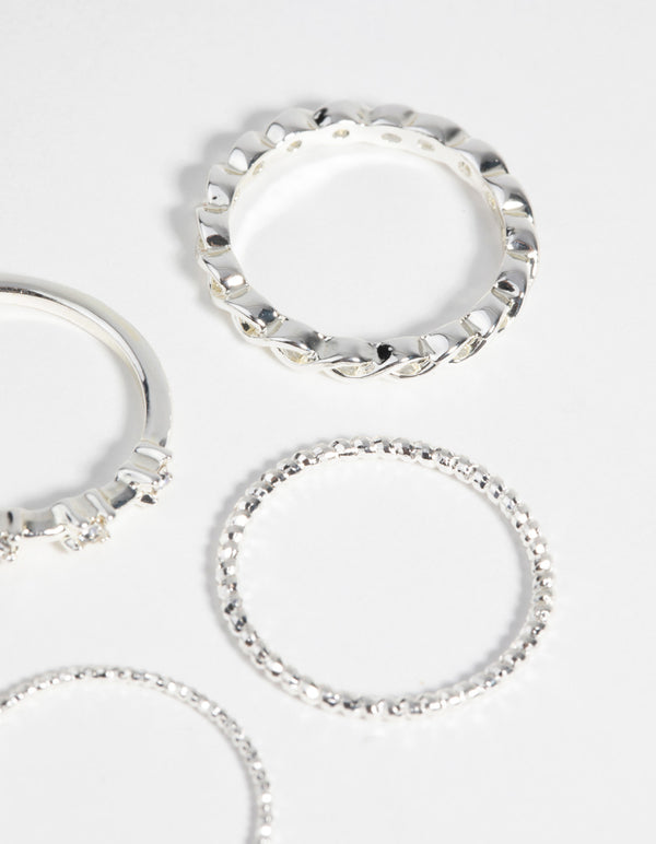 Silver Plated Diamante Ring Pack