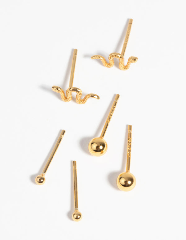 Gold Plated Sterling Silver Snake Stud Earring Pack