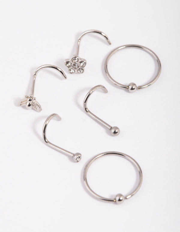 Surgical Steel Flower Nose Stud & Ring 6-Pack