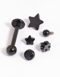 Matte Black Surgical Steel Diamante Star Flat Back 6-Pack - link has visual effect only
