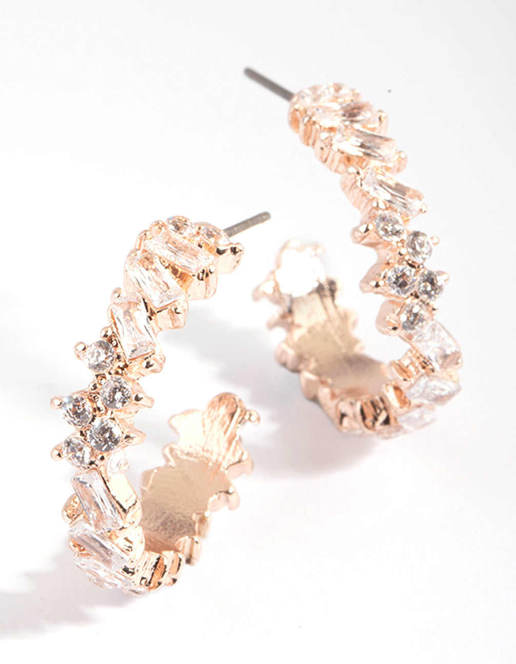 Rose Gold Stone Hoop Earrings
