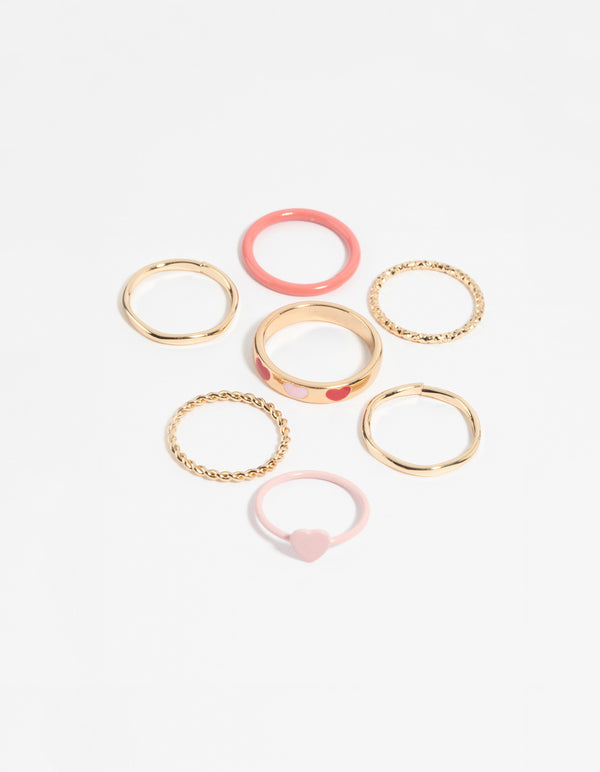 Gold Enamel Hearts Ring Pack