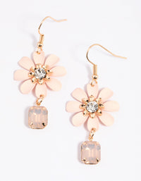 Pink Daisy & Square Stone Drop Earrings - link has visual effect only