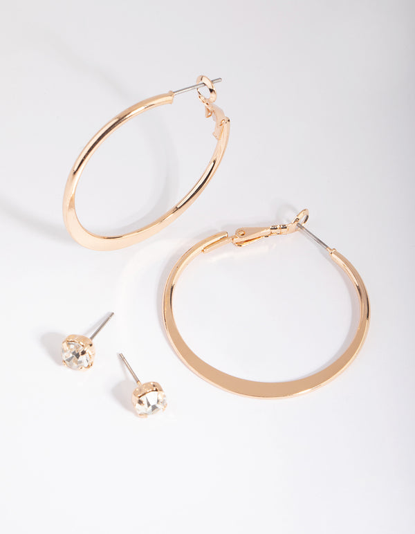 Gold Diamante Stud & Hoop Earring Set