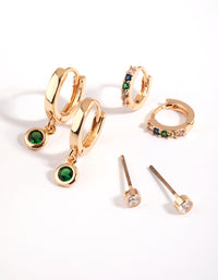 Green Stud & Huggie Hoop Earring Stack Pack - link has visual effect only