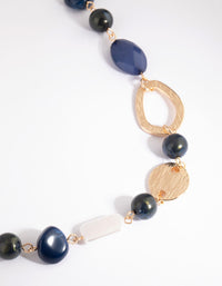 Gold & Blue Pearl & Bead Long Necklace - link has visual effect only