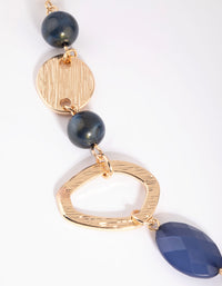Gold & Blue Pearl & Bead Long Necklace - link has visual effect only