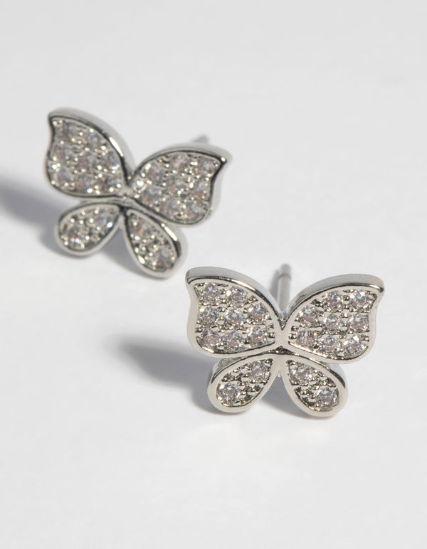 Silver Cubic Zirconia Butterfly Stud Earrings