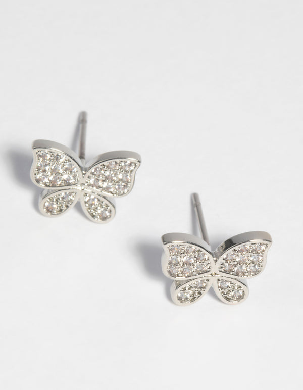 Silver Cubic Zirconia Butterfly Stud Earrings