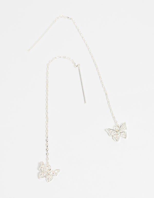 Silver Cubic Zirconia Butterfly Thread Through Earrings