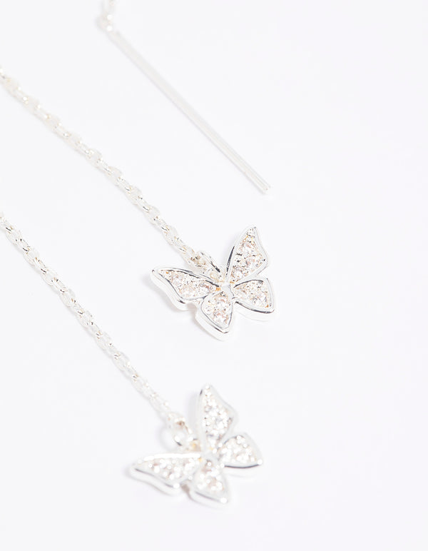 Silver Cubic Zirconia Butterfly Thread Through Earrings