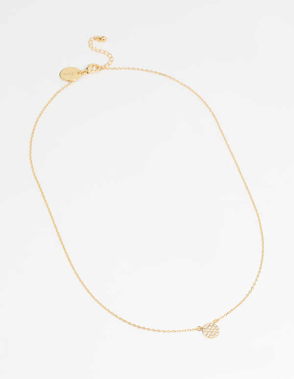 Gold Cubic Zirconia Pave Disc Necklace